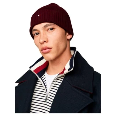 Image of Tommy Hilfiger FLAG Beanie Unisex Beanie, Size: One Size, Deep rouge