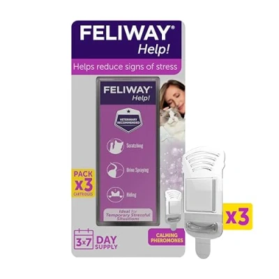 Image of Feliway Help 7 Day Refill X 3 Cartridges For Plug In Anxiety Relief Pheromone Diffuser Cats Calm Your Cat And Reduce Behavioural Issues Stress With