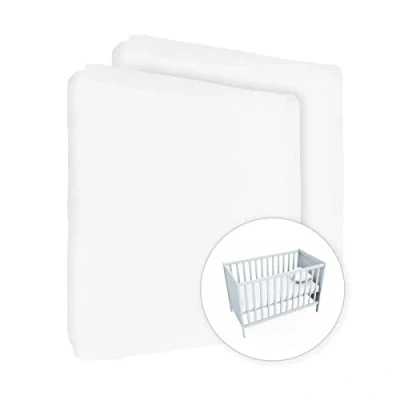 Image of 2X Jersey 100% Cotton Fitted Sheet for 140 x 70 cm Toddler Baby Cot Bed Mattress (White)