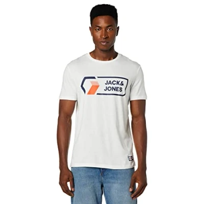 Image of JACK &amp; JONES Men&#039;s Jcologan Tee Ss Crew Neck Noos T Shirt, White, S