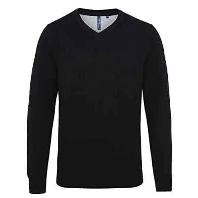 Image of Asquith &amp; Fox Men&#039;s Cotton Blend v Neck Sweater Sweatshirt, Black (Black Heather 000), Large (Size:Large)
