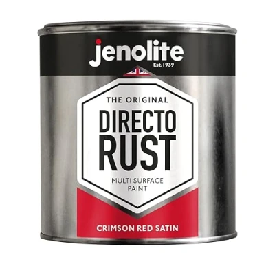 Image of JENOLITE Directorust Satin Paint CRIMSON RED Multi Surface For Use On Wood, Metal, Plastic, Ceramic &amp; Rusted Surfaces 1 Litre (RAL 3027)
