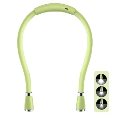 Image of SingHong Neck Book Light LED Reading Lamp USB Rechargeable, Hands Free, 4 Bulbs, Adjustable Brightness, for in Bed or Car (Green)