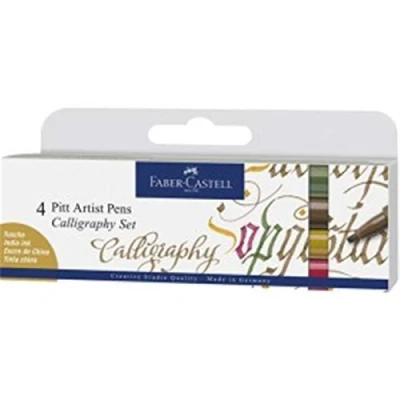 Image of Faber Castell Creative Studio Pitt Artist Pen Calligraphy India Ink Pen, Multicoloured, Set Of 4, For Art, Craft, Drawing, Sketching, Home, School, University, Colouring
