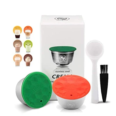 Image of i Cafilas Reusable Coffee Pods + Refillable Milk Capsules for Dolce Gusto Machines, Stainless Steel Filter with 1 Spoon &amp; Brush