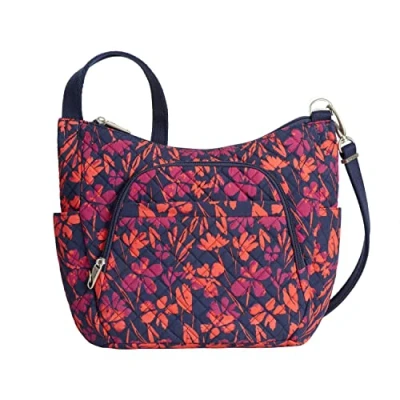 Image of Travelon Unisex Adult Anti Theft Classic Crossbody Bucket Bag, Painted Floral, 14’ x 11 4