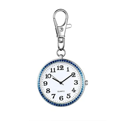 Image of JewelryWe Key Chain Watch Rhinestone Quartz Pocket FOB Clip on Belt Novelty Ring Watches for Men Women