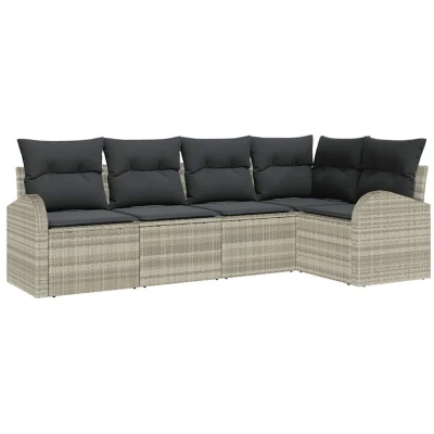 Image of vidaXL 5 Piece Garden Sofa Set with Cushions Light Grey Poly Rattan