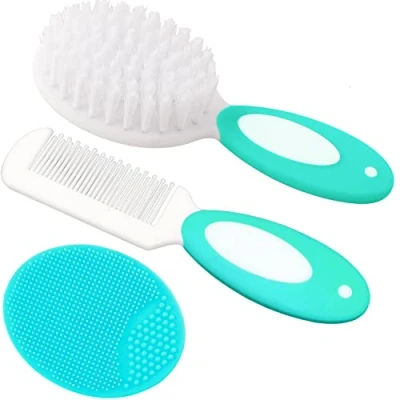 Image of Baby Hair Brush, Cradle Cap Comb, Brush and Comb Set for Newborns &amp; Toddlers, Soft Bristles, Ideal Cap, Perfect Registry Gift (Green)