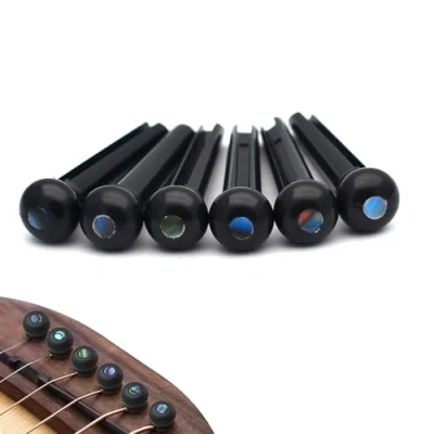 Image of 6PCS Acoustic Guitar Bridge Pins: Slotted Pegs with Abalone Dot Guitars Pin Replacement Black Ebony Wood Shell Inlays