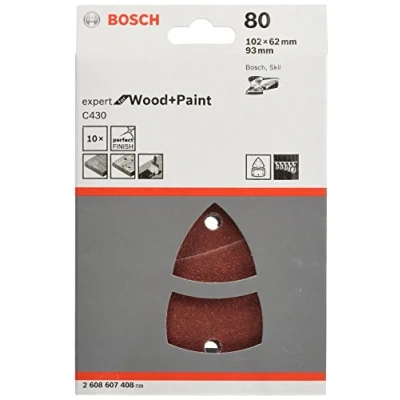 Image of Bosch 10 piece C430 Sanding Sheet Set &#039;Expert for Wood&#039; (Wood and Veneer, 102 x 62, 93 mm, Grit 80, Accessories Multi Sanders)
