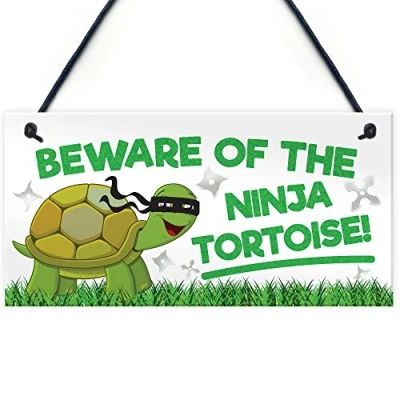 Image of RED OCEAN Beware Of The Ninja Tortoise Hanging Plaque Reptile Tank Door Gate Sign Garden