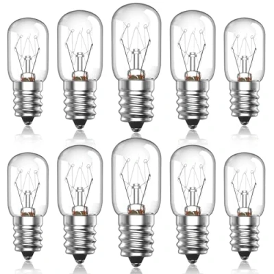 Image of Lustaled E14 Salt Lamp Bulbs,10Pack 300High Temp Oven Bulb,Dimmable SES Fridge Bulb,Warm White Small Edison Screw Pygmy Bulbs for Lamp,Microwave,Oven,Fridge,Appliance