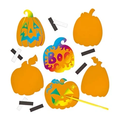 Image of Baker Ross ET657 Pumpkin Scratch Art Magnets (Pack of 12), Perfect for Children to Design and Decorate, Ideal Home Activities, Craft Group Tasks School Work, Assorted