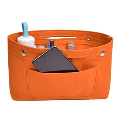 Image of NOTAG Bag Organiser, Felt Insert Organiser Lightweight Multi Pocket Handbag (S, Orange)