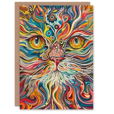 Image of Artery8 Birthday Card Trippy Rainbow Maine Coon Cat Painting Animal Lover For Him Her Man Woman Girl Boy Wife Husband Greeting