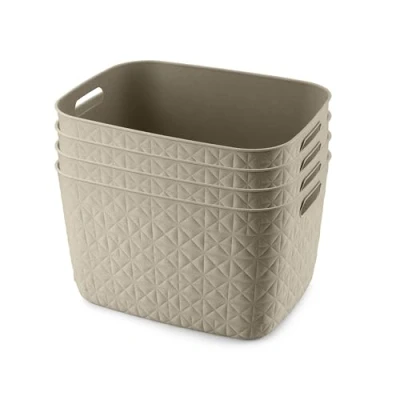 Image of Curver Softex Set of 4 100% Recycled Large Rectangular Storage Baskets 19L Chalk White