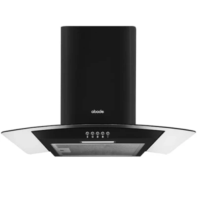 Image of Abode Chimney Cooker Hood 60cm Curved Glass Black Extractor &amp; Recirculation with 1x Carbon Filters, Wall Mounted Range Fan, 3 Speed Settings, AGCH6031B (Black)