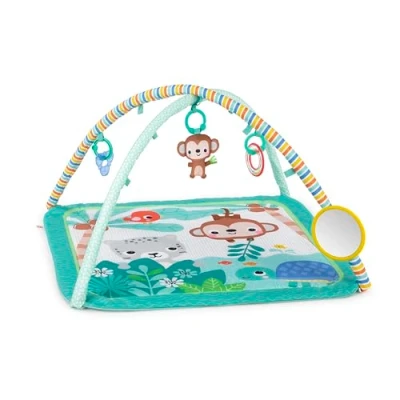 Image of Bright Starts Palm Party Baby Activity Gym Machine Washable Play Mat with 4 Toys, Newborn and up Gender Neutral, 32x32x18 Inch