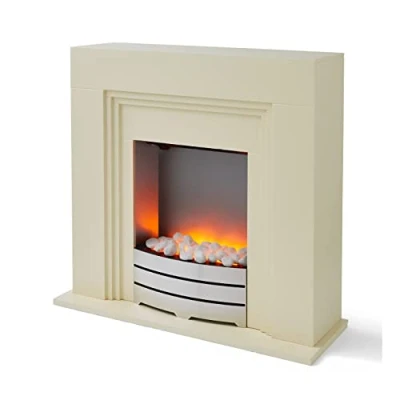 Image of Warmlite WL45011 2000W York Fireplace Suite with Realistic LED Flame Effect and Adjustable Thermostat, Ivory Chrome Accents