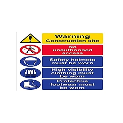 Image of V Safety Multi Hazard Site High Viz Warning Sign Portrait 300mm x 400mm 2mm Rigid Plastic