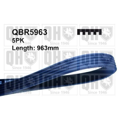 Image of MD357086, MD363460 V ribbed belt QUINTON HAZELL QBR5963 963mm 5 NISSAN: MICRA 2, MITSUBISHI: Lancer 7 Limousine, 7, COLT