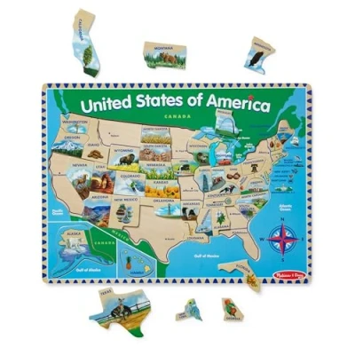 Image of Melissa &amp; Doug 3797 U.S.A. Map Wooden Puzzle Kids, Multi, 1 EA
