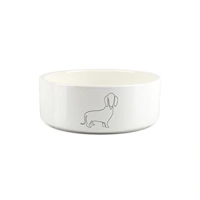 Image of Dachshund Dog Small Pet Food Bowl Fine Line Drawing Ceramic White Water Dish For Dogs
