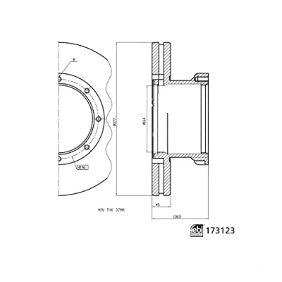 Image of 1142132, 1525386 Brake disc FEBI BILSTEIN 173123 Rear Axle 377mm 45mm 8 Hole 196mm Vented