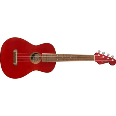 Image of Fender Avalon Tenor Ukulele for Adults and Kids, Basswood Construction, Walnut Fingerboard, Classic Stratocaster Headstock, in Cherry