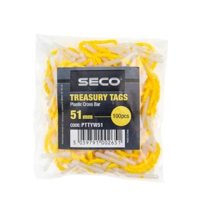 Image of Seco Plastic Cross Bar Treasury Tags, 51mm, Pack of 100 Yellow