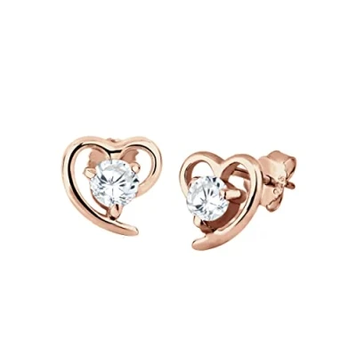 Image of Elli Women&#039;s 925 Sterling Silver Rose Gold Xilion Cut Heart Zirconia Stud Earrings
