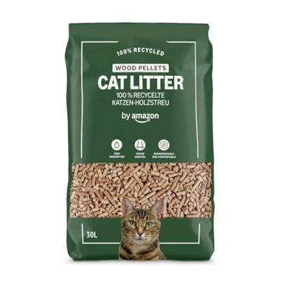 Image of by Amazon Cat Litter Wood Pellets Highly Absorbent and Made of 100% Recycled Wood, Unscented, 30 l (Pack 1)