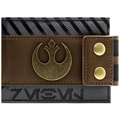 Image of Rogue One Star Wars Rebel Buttoned Metal Emblem Wallet Bi Fold ID &amp; Card Holder, Brown