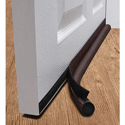 Image of Draft Excluder for Doors, Door Stopper Bottom One Sided Blocker, 37&quot; Cuttable Under Blocker Insulator Seal Weather Stripping Interior Front Brown