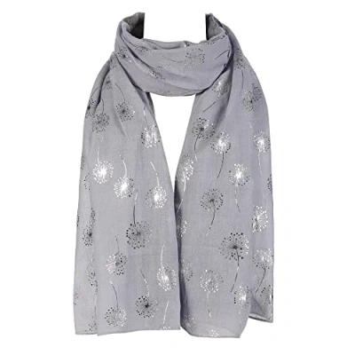 Image of Dandelion Celebrity Designer Scarf Women Shawl Wrap By London Scarfs (Glitter Silver)