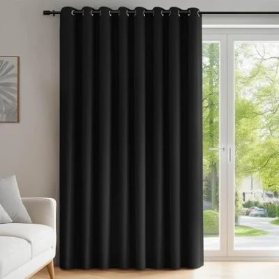 Image of Deconovo Super Soft Window Treatment Eyelet Thermal Insulated Wide Width Blackout Curtain for Kidsroom 100 x 95 Inch Black 1 Panel