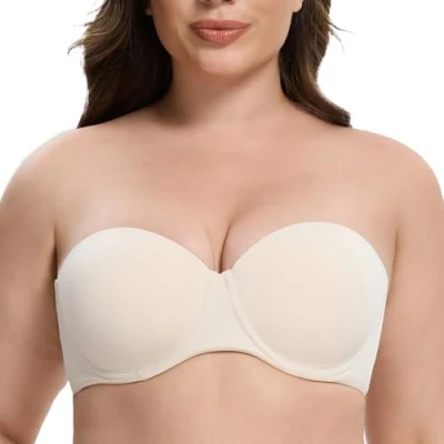 Image of MELENECA Women&#039;s Underwire Strapless Bras for Bigger Bust Back Smoothing Plus Size Sand Dollar 36C