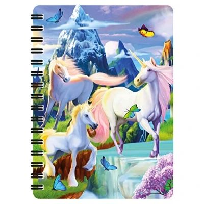 Image of 3D LiveLife Jotter Unicorn Bliss from Deluxebase. Lenticular Fantasy A6 Spiral Notebook with plain recycled paper pages. Artwork licensed renowned artist Michael Searle
