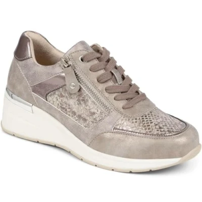 Image of Bellissimo Women&#039;s Lace Up Chunky Trainers in Taupe Comfy Wide Fit Athletic Shoes with Side Zip Ladies Sports Casual Footwear Size UK 6 / EU 39