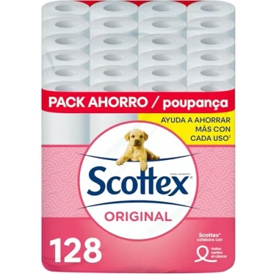 Image of Scottex Original Toilet Paper 128 Rolls, 4 Packs of 32 Rolls