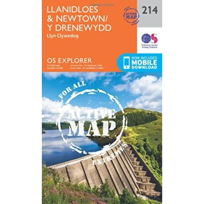 Image of Llanidloes &amp; Newtown/Y Drenewydd Map Weatherproof Llyn Clywedog Ordnance Survey OS Explorer Active 214 Wales Walks Hiking Maps Adventure