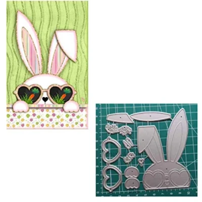 Image of Glasses Rabbit Metal Die Cuts, Easter Bowtie Heart Love Cutting Dies Cut Stencils for DIY Scrapbooking Album Decorative Embossing Paper Card Making
