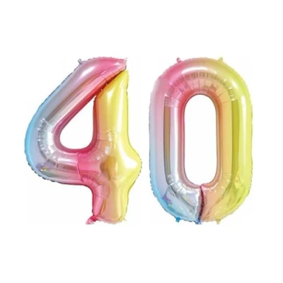 Image of Pastel Rainbow Number 40 Foil Balloon, 101cm