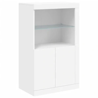 Image of vidaXL Side Cabinet White Engineered Wood Sideboard with RGB LED Lights and Glass Shelf Stylish Cupboard for Living Room Storage