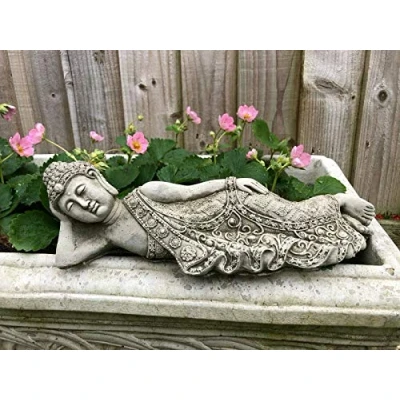 Image of Reconstituted Stone Oriental Tealight Buddha Statue Monk Concrete Garden Outdoor Ornament