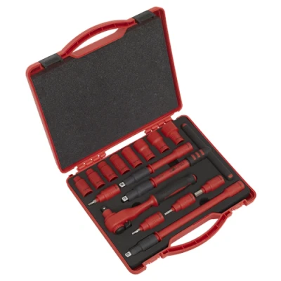 Image of Sealey Premier Insulated Socket Set 16pc 3/8&quot;Sq Drive 6pt WallDrive® VDE Approved