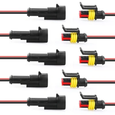 Image of moinkerin 5 Pieces 2 Pin Waterproof Electrical Connector Plug 12v Automotive Wire for Boats, Motorcycles, Scooters, Trucks, Quad Bikes, Bicycles and Tricycles