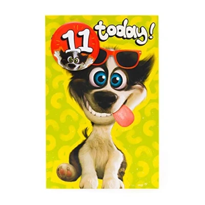 Image of UK Greetings 11th Birthday Card for Him/Friend Wacky Dog Design