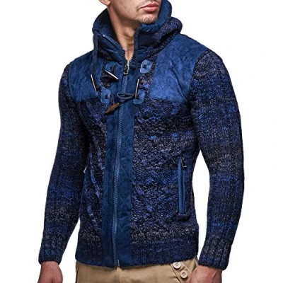 Image of Leif Nelson Men Cardigan Jacket Shawl Collar LN 4195 Dark Blue Large